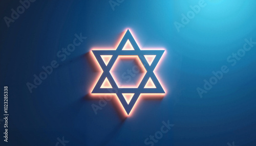 Illuminated Star of David symbol on blue background
 photo