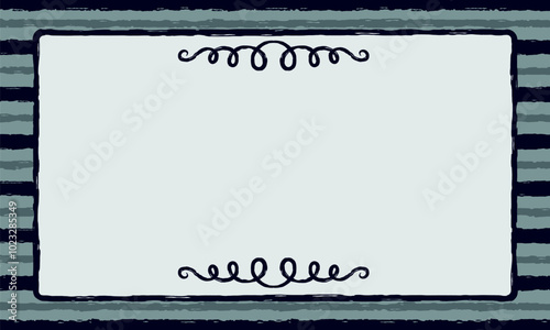 retro silent movie credit rectangular panel grunge mid century cartoon mask frame with rough monochrome stripes and scroll decoration spooky vaudeville vector vintage background design resource