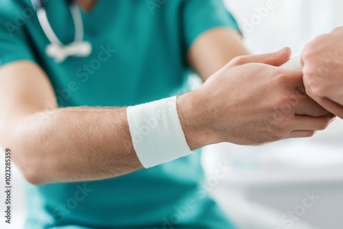 Closeup of Doctor Bandaging a Patient's Wrist