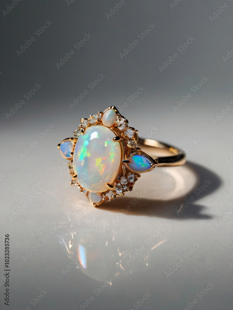 A stunning gold and silver ring featuring a central white opal A stunning gold and silver ring featuring a central white opal