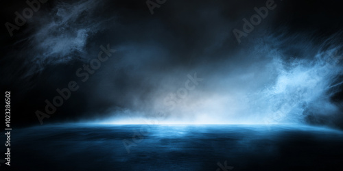 Atmospheric blue mist envelops a serene landscape at night, creating a mystic ambiance