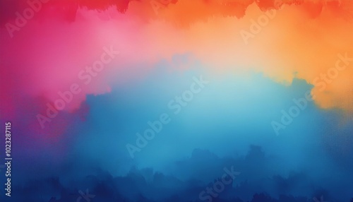 Blue Watercolor Background with Colorful Orange and Pink Borders