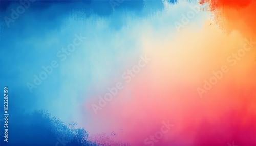 Blue Watercolor Background with Colorful Orange and Pink Borders