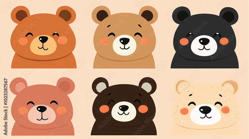 Set Bear card templates. Cute cartoon bear faces,paper art and digital craft style. Set Bear card templates. Cute cartoon bear faces,paper art and digital craft style.