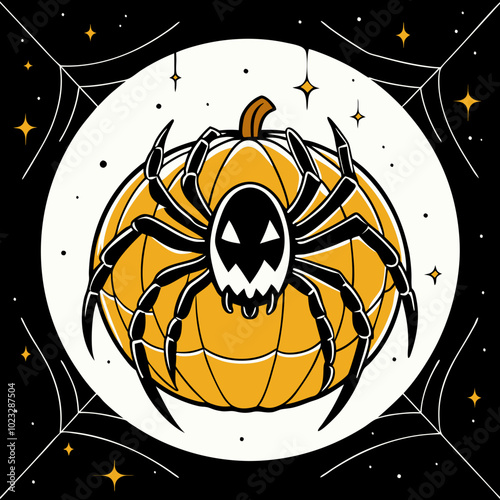 Black widow spider perched on a pumpkin for a spooky Halloween decoration