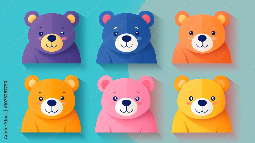 Set Bear card templates. Cute cartoon bear faces,paper art and digital craft style. Set Bear card templates. Cute cartoon bear faces,paper art and digital craft style.