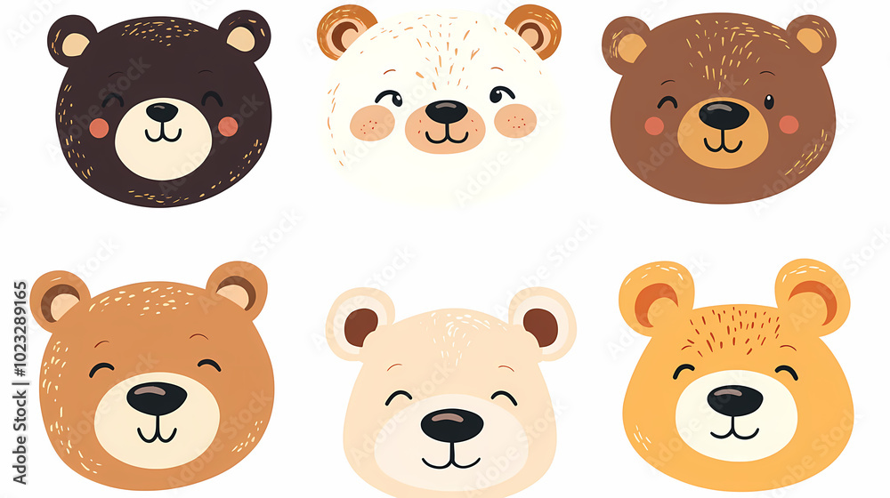 Set Bear card templates. Cute cartoon bear faces,paper art and digital craft style. Set Bear card templates. Cute cartoon bear faces,paper art and digital craft style.