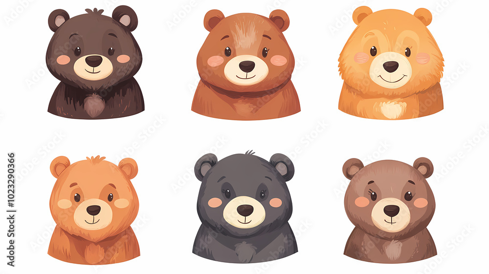 Set Bear card templates. Cute cartoon bear faces,paper art and digital craft style. Set Bear card templates. Cute cartoon bear faces,paper art and digital craft style.