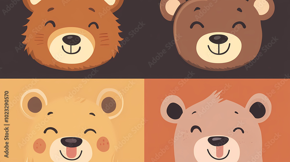 Obraz premium Set Bear card templates. Cute cartoon bear faces,paper art and digital craft style.