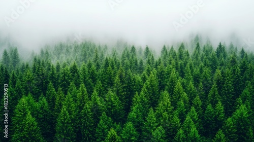 Forest covered in smog, green trees barely visible through dense gray haze, suffocating atmosphere, environmental destruction theme 