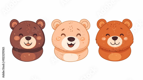 Set Bear card templates. Cute cartoon bear faces,paper art and digital craft style.