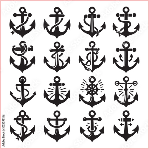 Set of sea anchor symbol set isolated anchor with a heart charm on white background vector illustration


