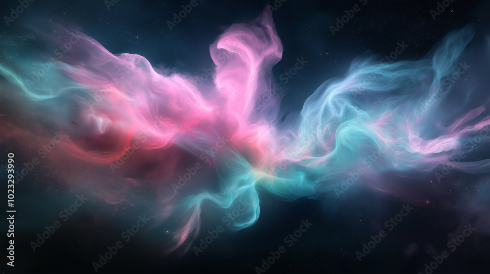 Abstract background technological and futuristic background in light colors with soft shapes and lines. Swirling clots of smoke and fog