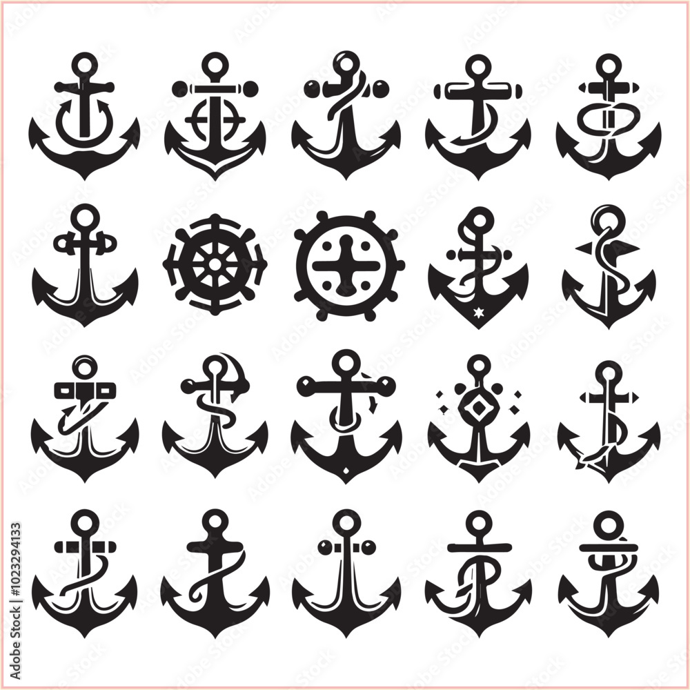 Set of sea anchor symbol set isolated anchor with a heart charm on white background vector illustration


