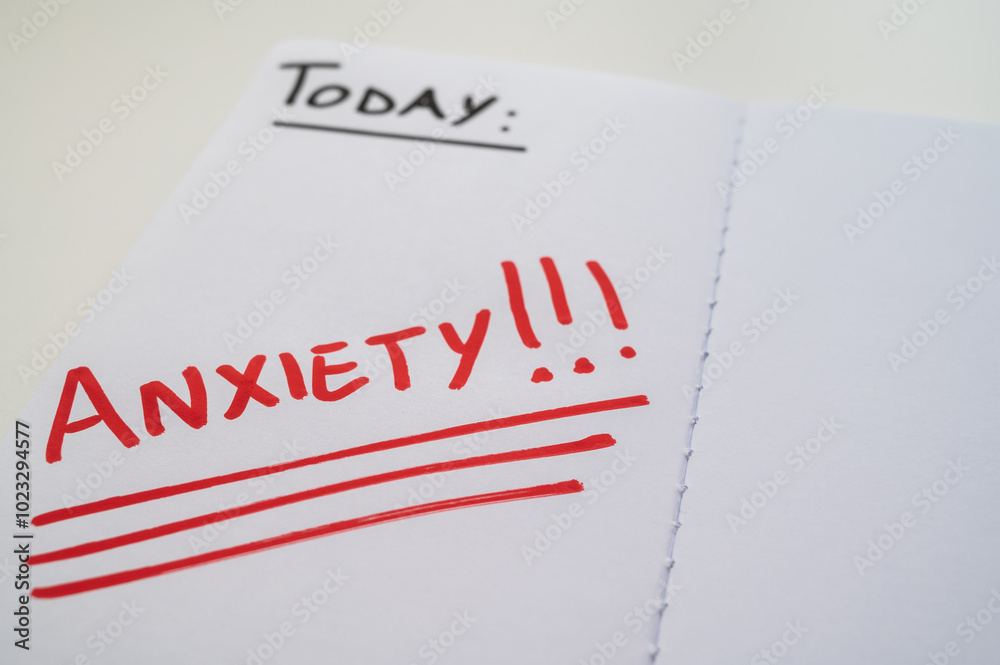 Blank journal page, with the word Anxiety in red. Anxiety and a request for help. Blank journal page, with the word Anxiety in red. Anxiety and a request for help.