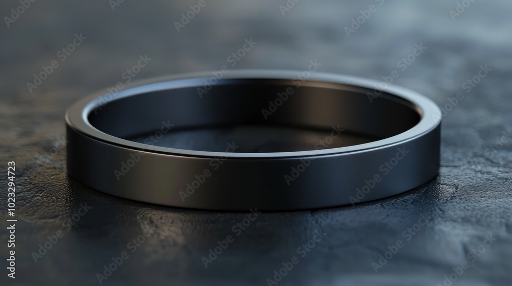 Elegant black metal ring with a minimalist sleek and sophisticated design The circular band has a smooth polished and reflective surface creating a modern and industrial aesthetic Elegant black metal ring with a minimalist sleek and sophisticated design The circular band has a smooth polished and reflective surface creating a modern and industrial aesthetic