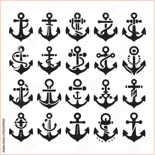 Set of sea anchor symbol set isolated anchor with a heart charm on white background vector illustration


