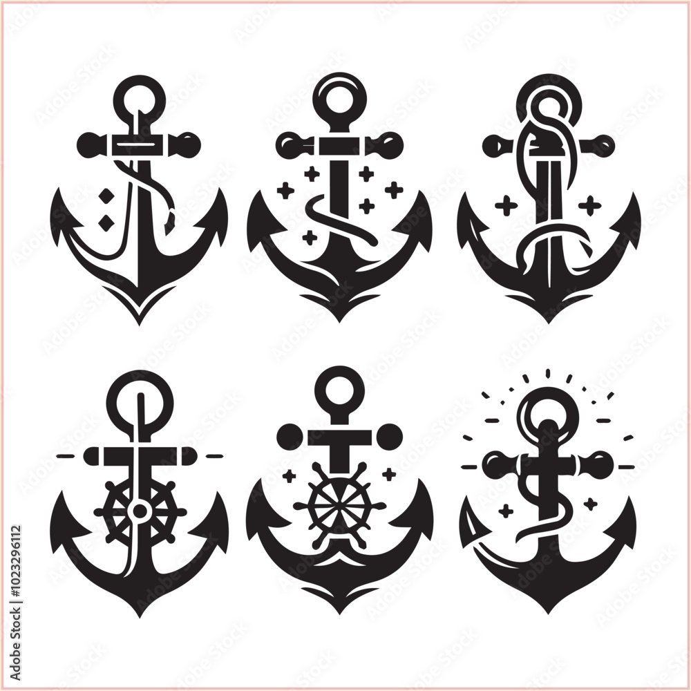Set of sea anchor symbol set isolated anchor with a heart charm on white background vector illustration Set of sea anchor symbol set isolated anchor with a heart charm on white background vector illustration