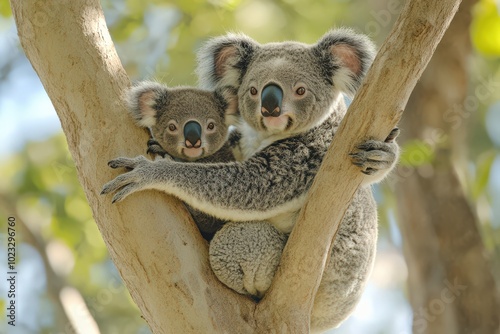 Koalas: Mother and Baby Koalas on a Tree in Australian Wildlife