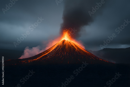 Volcano Erupting with Lava Flowing Down Its Slopes | Captivating Natural Phenomenon in Geology