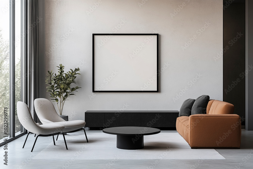 Modern Japandi Minimalist Living Room with Art Frame Modern Japandi Minimalist Living Room with Art Frame
