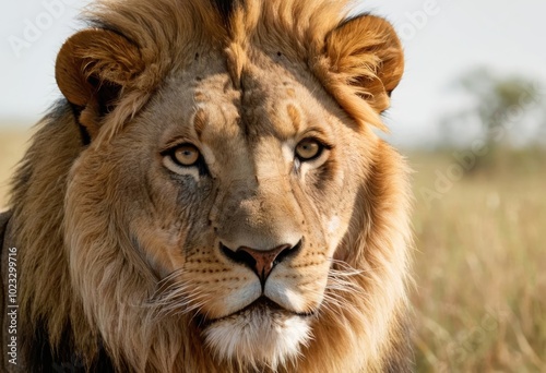 A highly detailed pencil sketch of a lion, capturing the intricate texture of its mane and intense gaze. 