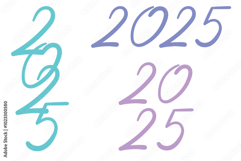 Set lettering 2025 hand drawing color numbers . Happy New Year calendar design Set lettering 2025 hand drawing color numbers . Happy New Year calendar design