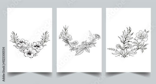 Set of Botanic detailed floral poster. Brunch collection luxury vintage flowers for wedding invitation, wallpaper art or save the date card etc..