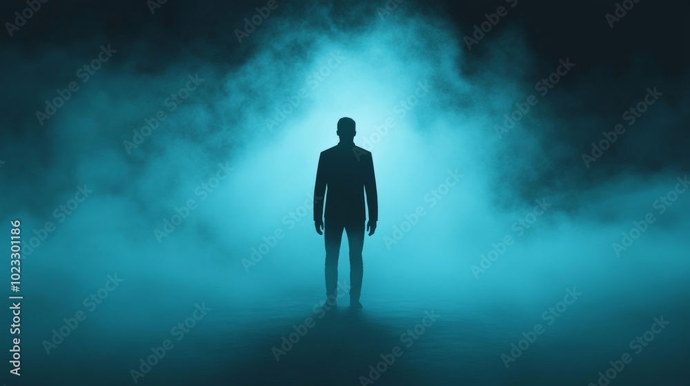 Abstract dark foggy background with blurry silhouettes and muted tones, creating a sense of confusion and melancholy, with space for text Abstract dark foggy background with blurry silhouettes and muted tones, creating a sense of confusion and melancholy, with space for text