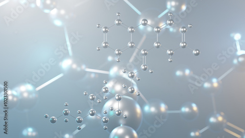 clopenthixol molecular structure, 3d model molecule, antipsychotic drug, structural chemical formula view from a microscope photo