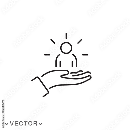 customer care icon, management support and help client, patient assistance, thin line symbol isolated on white background, editable stroke eps 10 vector illustration