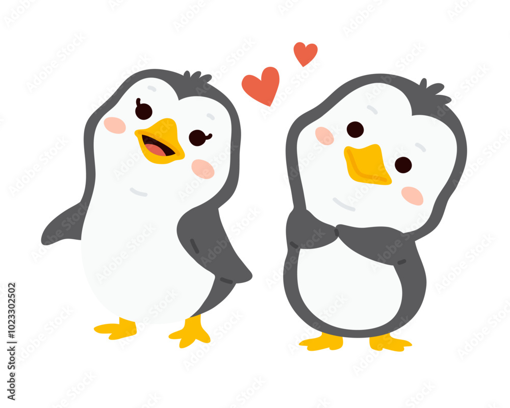 Naklejka premium Vector illustration cute doodle penguins for digital stamp,greeting card,sticker,icon,design