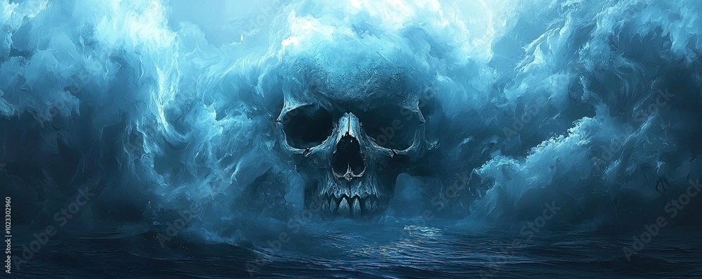 A haunting image of a skull emerging from dark clouds, symbolizing mystery and the unknown in a dramatic atmosphere. A haunting image of a skull emerging from dark clouds, symbolizing mystery and the unknown in a dramatic atmosphere.