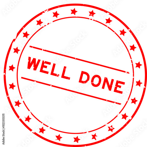 Grunge red well done word round rubber seal stamp on white background
