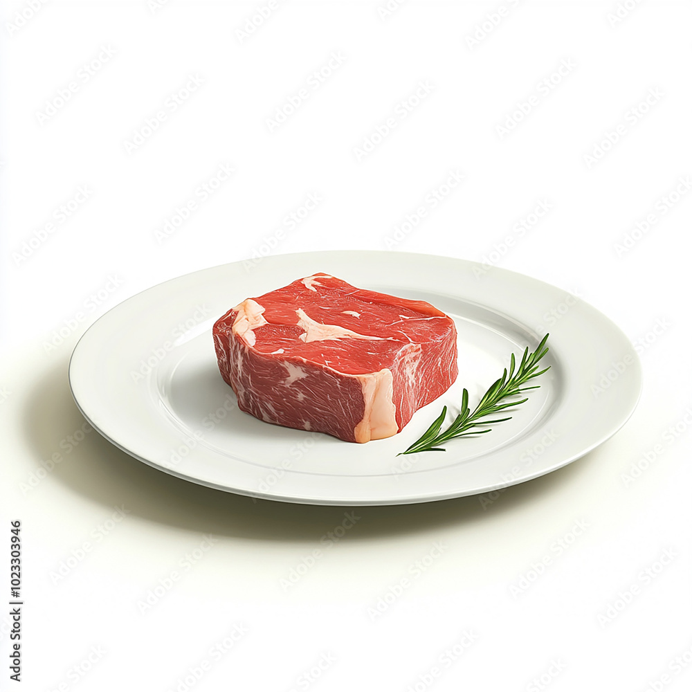 Pieces of Fresh Beef on a Plate on Solid White Background Pieces of Fresh Beef on a Plate on Solid White Background