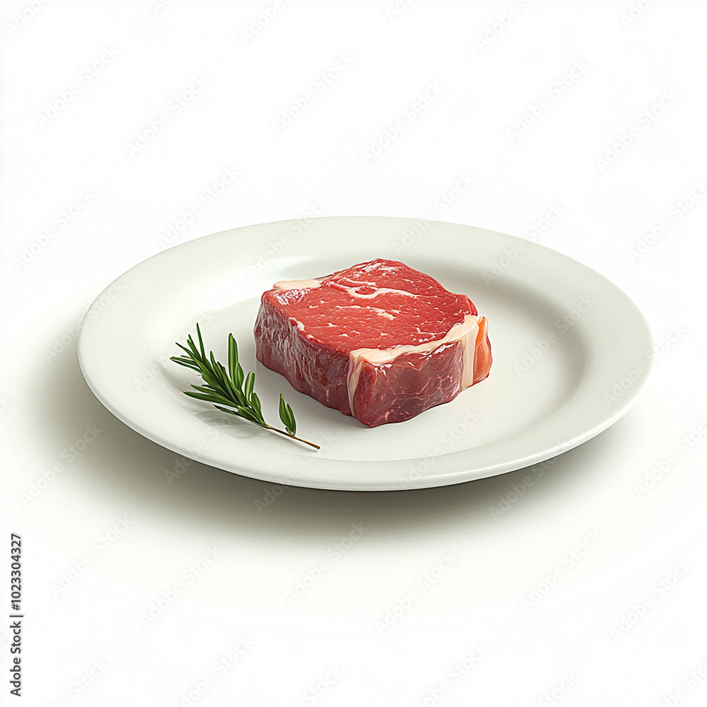 Pieces of Fresh Beef on a Plate on Solid White Background Pieces of Fresh Beef on a Plate on Solid White Background