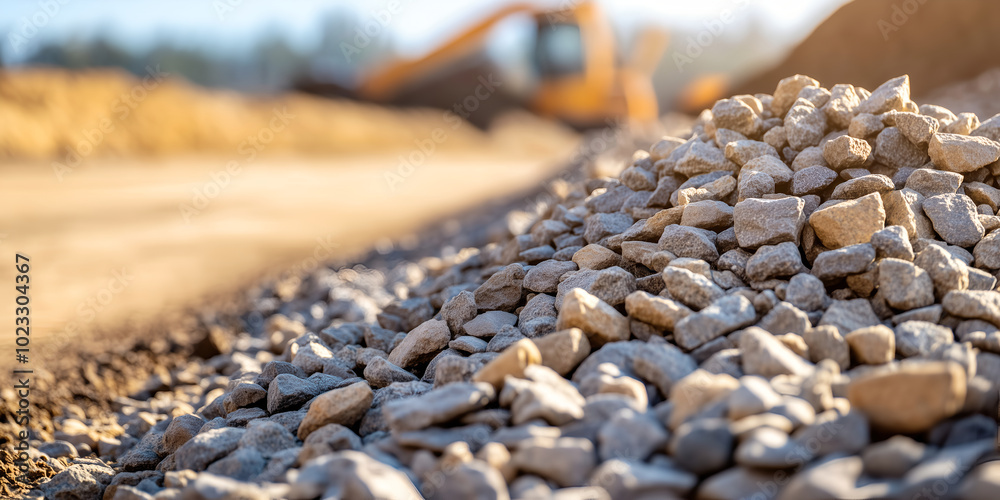 Obraz premium Pile of gravel on a road construction site, close-up