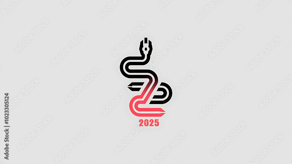 Minimalist black and red snake design, celebrating the new year 2025. Minimalist black and red snake design, celebrating the new year 2025.
