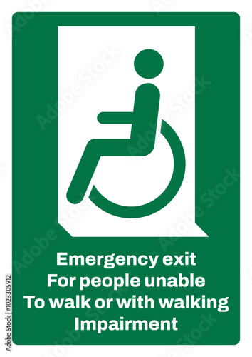 OSHA/ANSI emergency and first aid safety signs sentence case text_emergency exit for people unable to walk or with walking impairment (left)_portrait size a4/a3/a2/a1	

