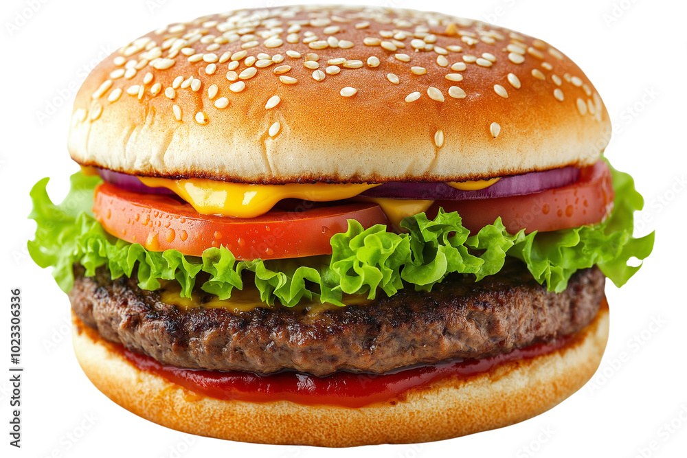 Delicious Hamburger with white Background, png transparent die cut.