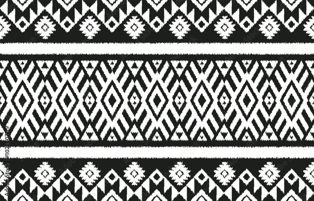 Geometrics Ikat ethnic design.Ikat seamless pattern in tribal, folk embroidery abstract wave art. ornament print. Ikat Design for wallpaper,carpet, clothing, fashion, fabric Geometrics Ikat ethnic design.Ikat seamless pattern in tribal, folk embroidery abstract wave art. ornament print. Ikat Design for wallpaper,carpet, clothing, fashion, fabric