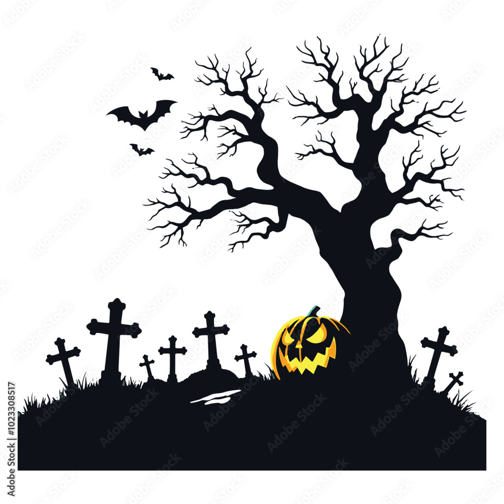 Halloween Silhouette Elements in white Background Halloween Silhouette Elements in white Background