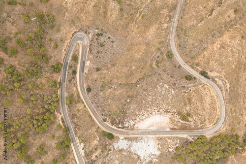 Aerial view of a nice S-shaped road.