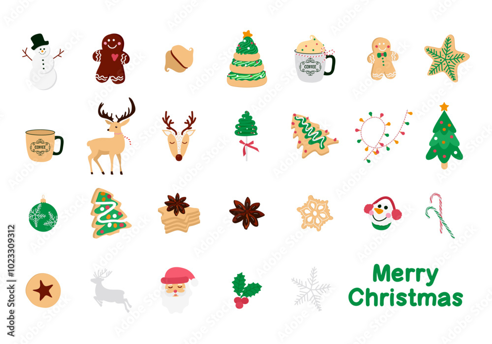 Fototapeta premium A set of illustrations on the theme of Christmas and New Year.