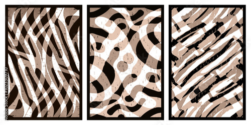 Set of 3 Abstract illustration in vintage style. For use in graphics, for wall decor. 
