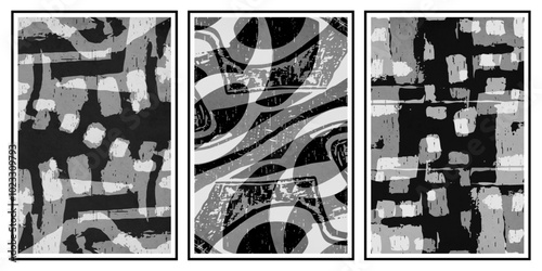Set of 3 Abstract illustration in vintage style. For use in graphics, for wall decor. 
