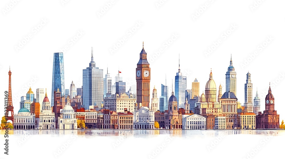 Obraz premium Vibrant Cityscape of Famous Landmarks