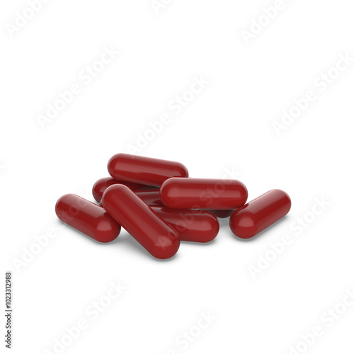 red pills isolated on white, 3d render