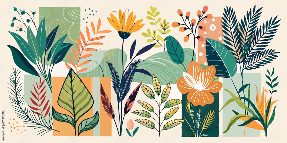 Harmonious Banana Pattern and Golden Palm Leaves