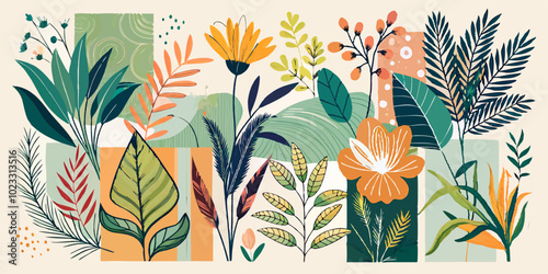 Obraz na płótnie Harmonious Banana Pattern and Golden Palm Leaves w salonie